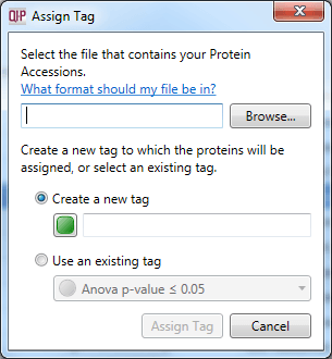 The dialog box that will appear on selecting the Import protein accessions as tag option.