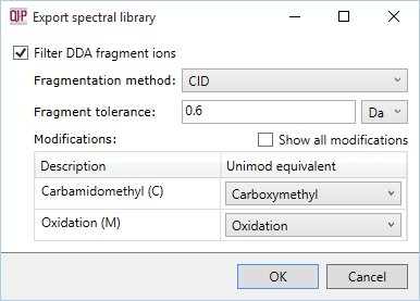 Spectral library filter dialog