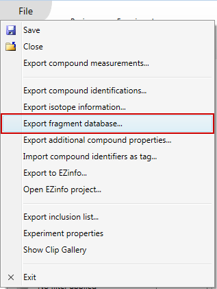 Where to find the Export fragment database... file menu item
