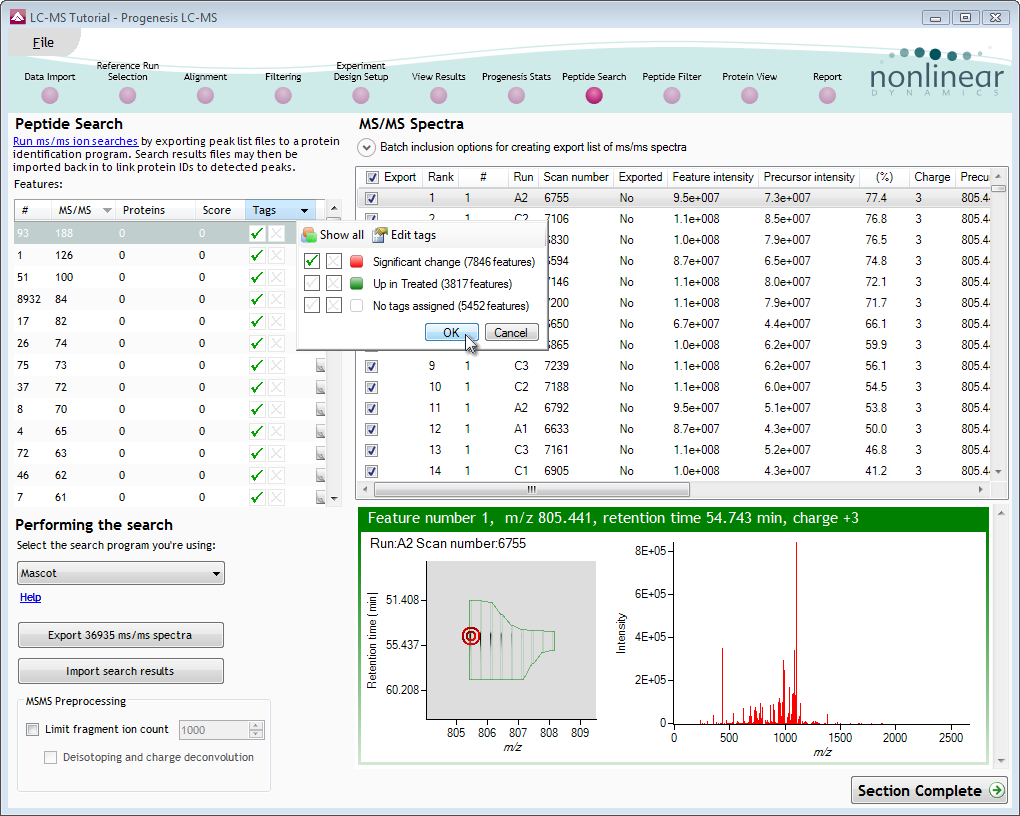 The Peptide Search screen