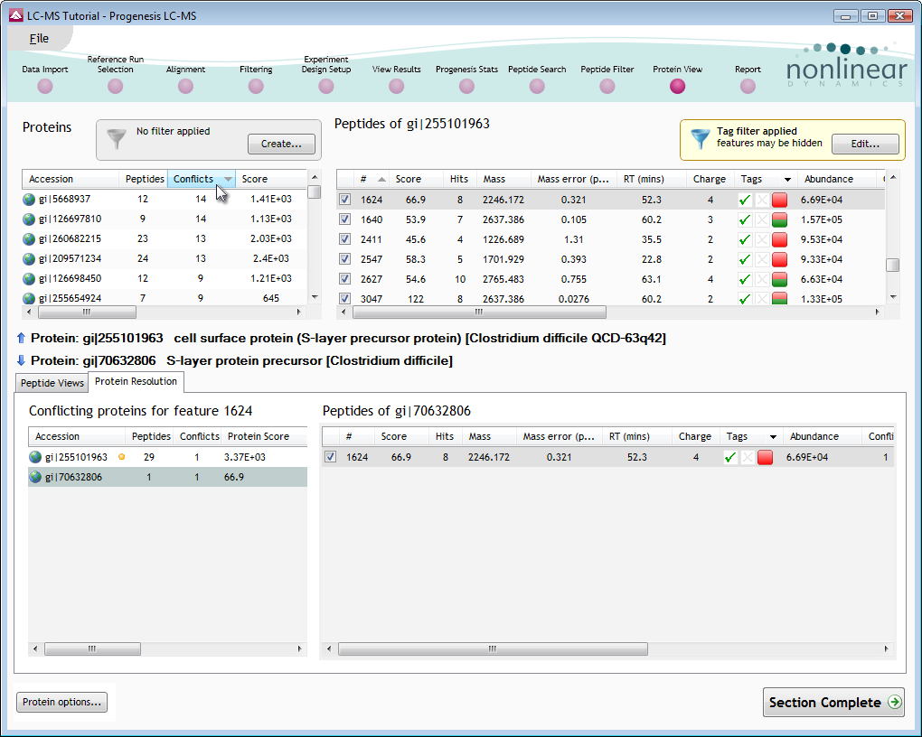 The Protein View screen