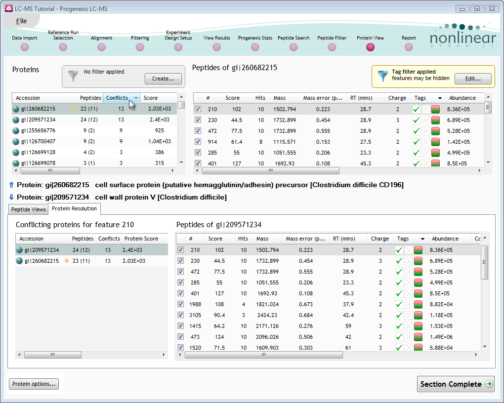 The Protein View screen