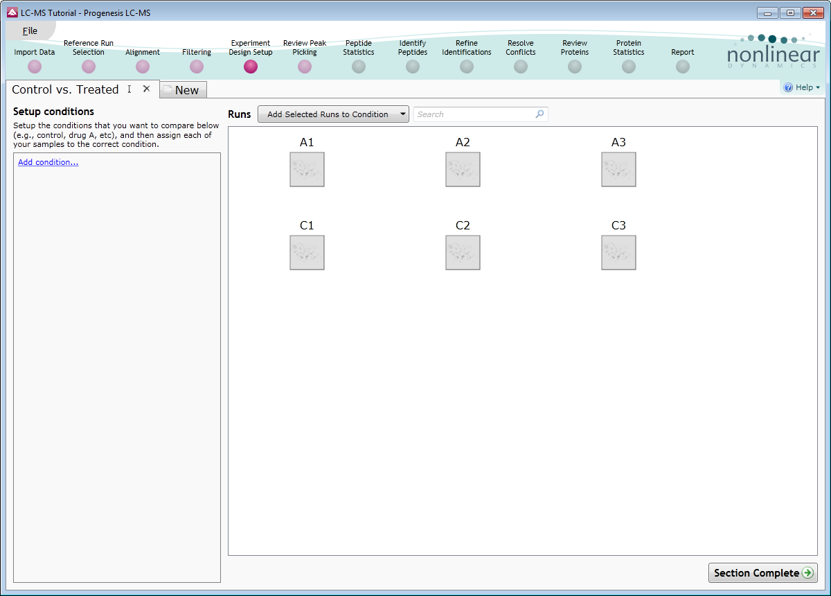 The design screen for our Control vs. Treated experiment