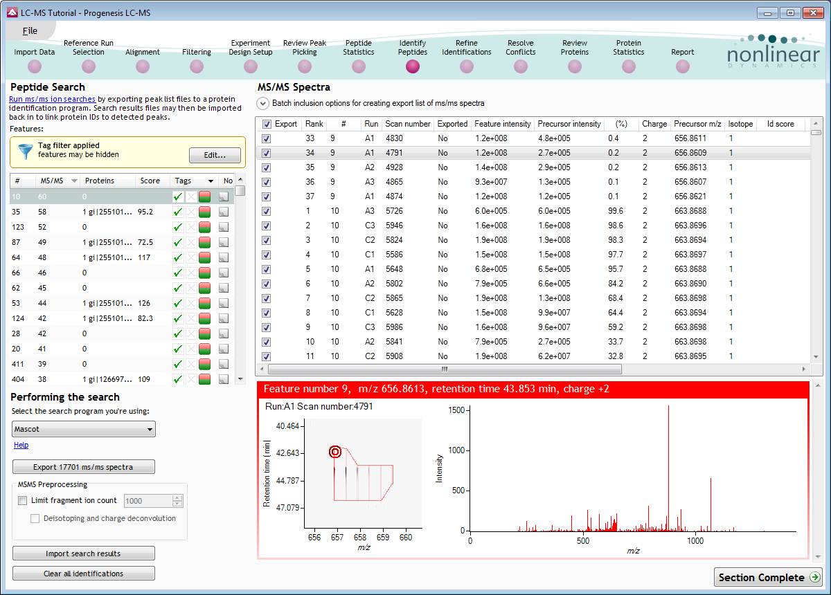 The Identify Peptides screen