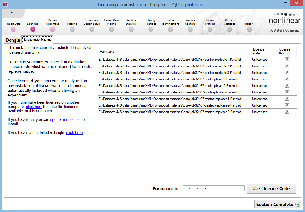 The Licensing screen, prompting for a licence code