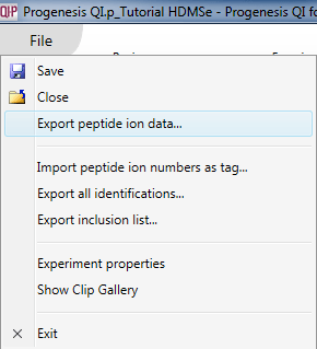 The export peptide ion menu item