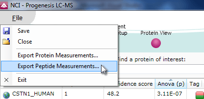 Exporting peptide data from the Protein View