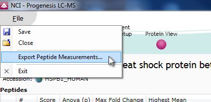 Exporting peptide data from the single Protein View