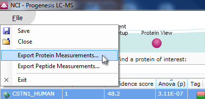 Exporting protein data from the Protein View