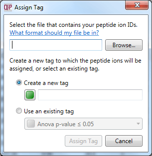 The dialog box that will appear on selecting the Import peptide ion numbers as tag option.