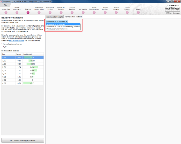 The normalisation method options