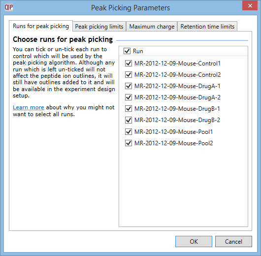 The Peak Picking Parameters window