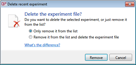 The Delete Recent Experiment dialog