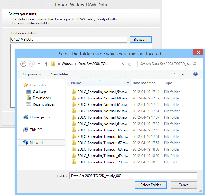 Selecting the Waters .RAW folders