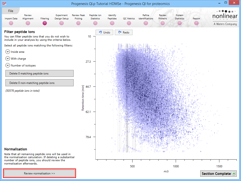 The filtering screen