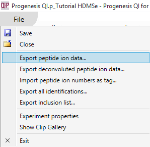 The export peptide ion menu item