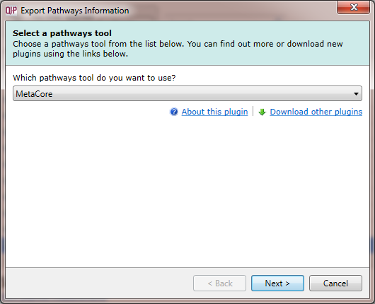 Export Pathways with MetaCore selected