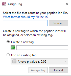 The dialog box that will appear on selecting the Import peptide ion numbers as tag option.