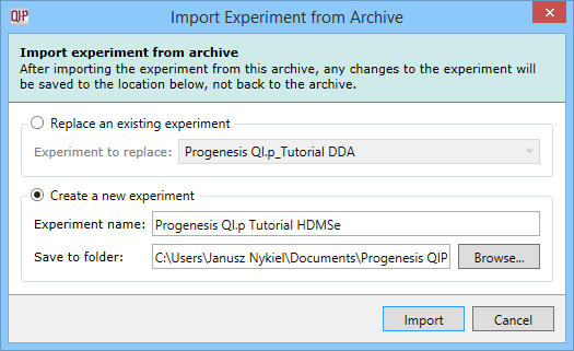 The Import From Archive prompt