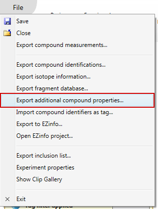 Where to find the Export additional compound properties... file menu item