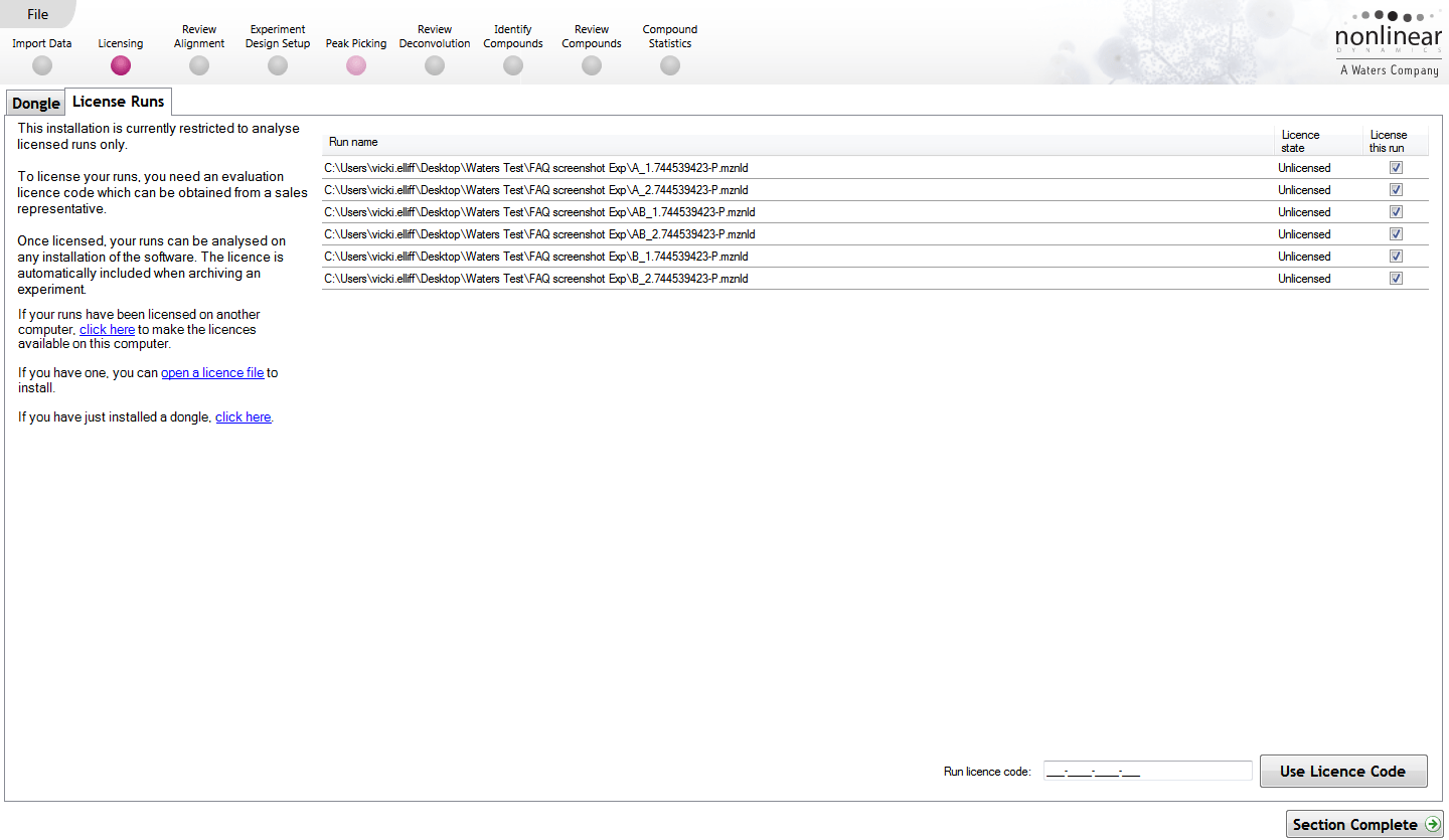 The Licensing screen, prompting for a licence code