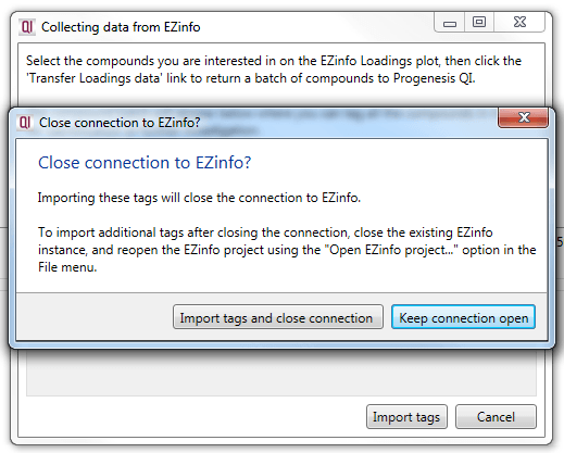 The prompt that will appear on selecting Import tags from the data collection dialog.