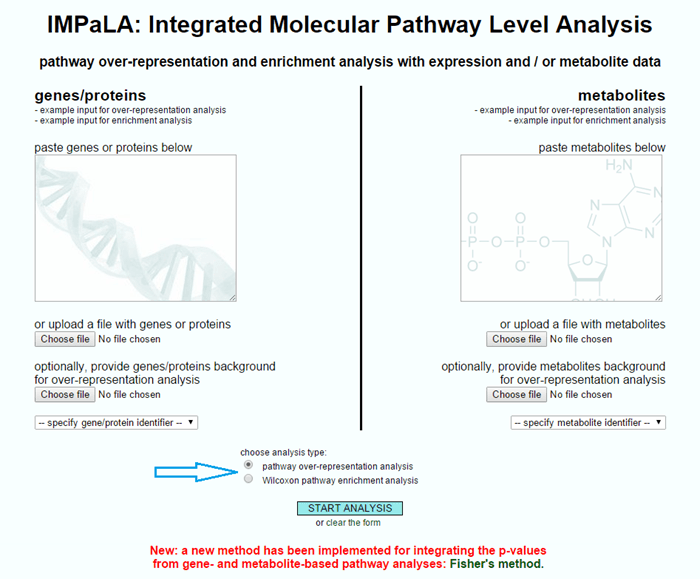 The two types of statistical test offered by IMPaLA