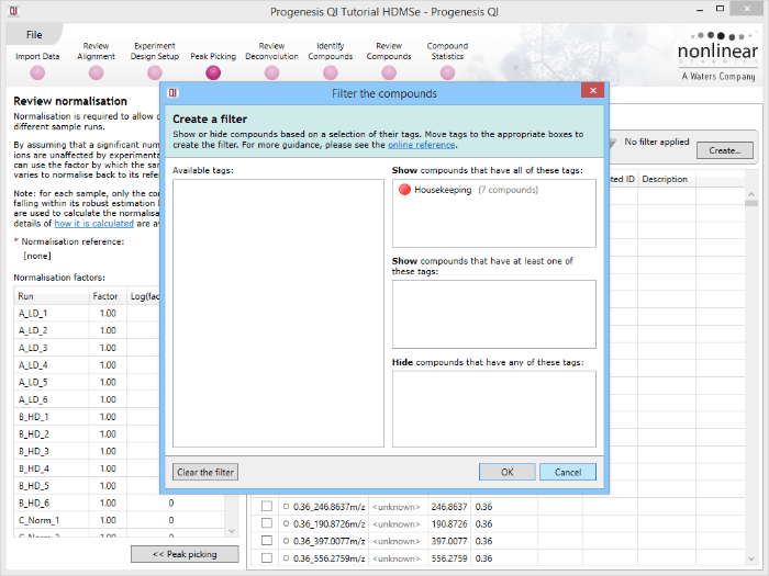 Applying a filter using the tag applied to the housekeeping compounds