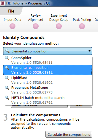 The Elemental composition selection dialog