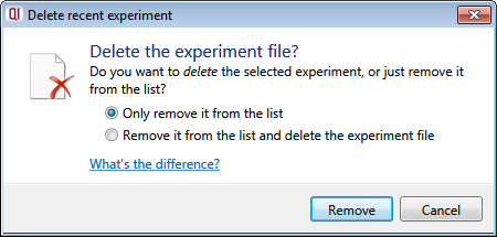 The Delete Recent Experiment dialog