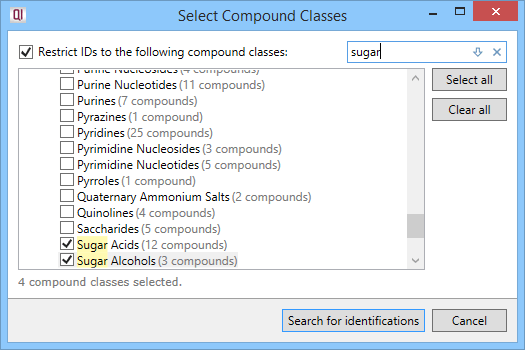 The Select Compound Classes window