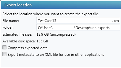 Export options in UNIFI