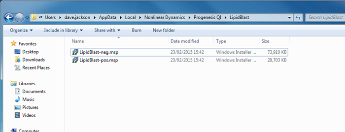 The LipidBlast msp files in the correct location for Progenesis