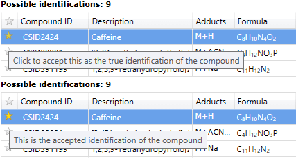 Accepting an identification at the Possible identifications tab