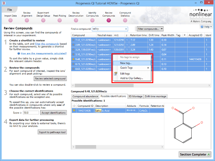 Tagging the compound ions corresponding to the housekeeping compounds.