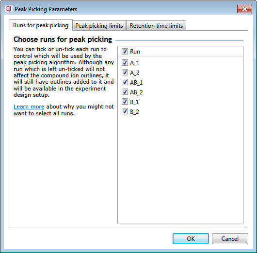 The Peak Picking Parameters window