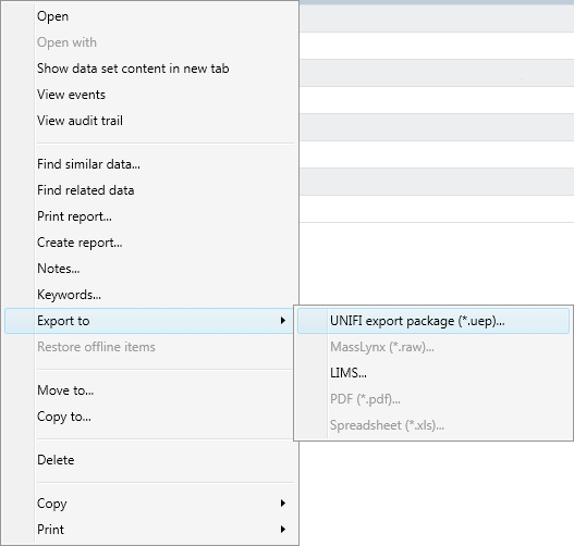 Export option in the context menu in UNIFI