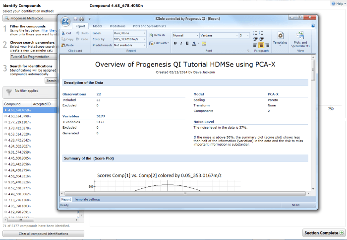 The launch page for EZinfo analysis.