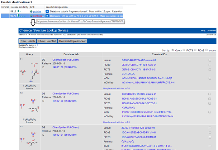 A link out to the CSLS result for a compound