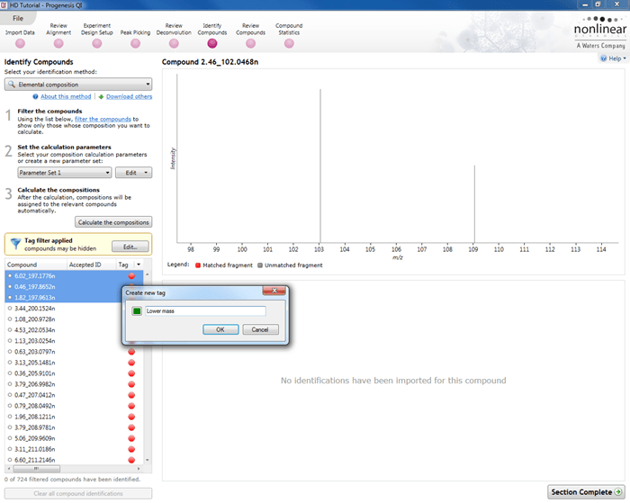 Creating a new tag at Identify Compounds