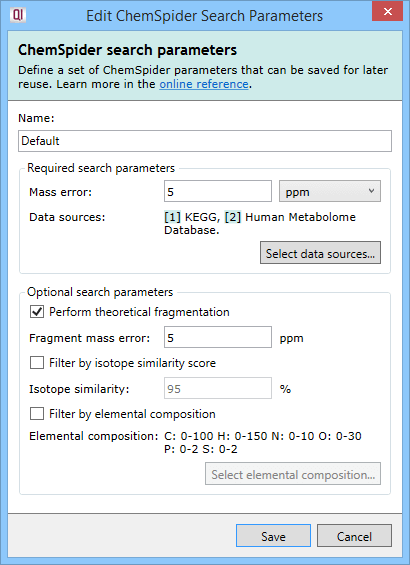 Search parameter set dialog