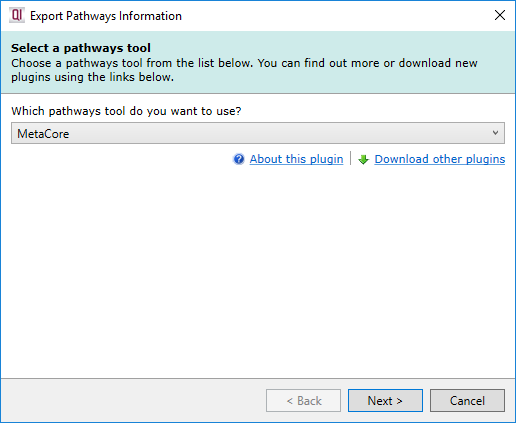 Export Pathways with MetaCore selected