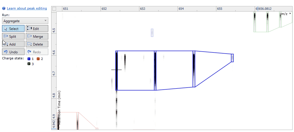 Splitting in the m/z direction using a horizontal line