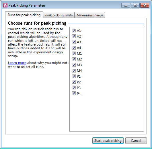 The Peak Picking Parameters window