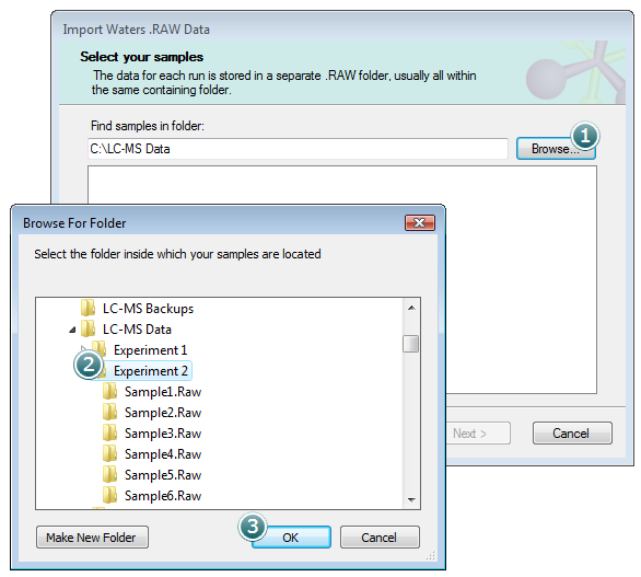 Selecting the Waters .RAW folders