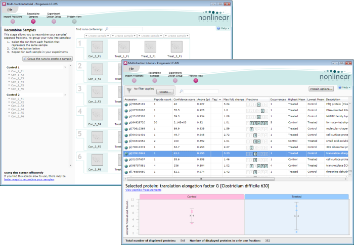 Recombining your samples allows statistics to be calculated across the whole experiment