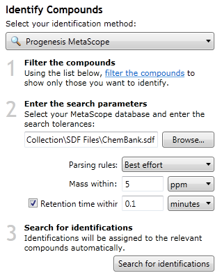 The MetaScope search method, with an example file and parameters chosen.