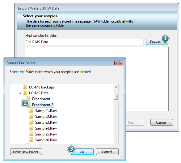 Selecting the Waters .RAW folders