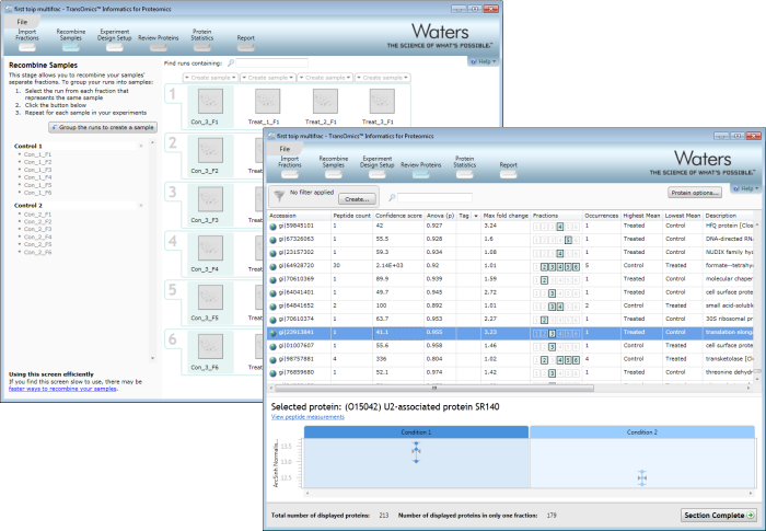 Recombining your samples allows statistics to be calculated across the whole experiment